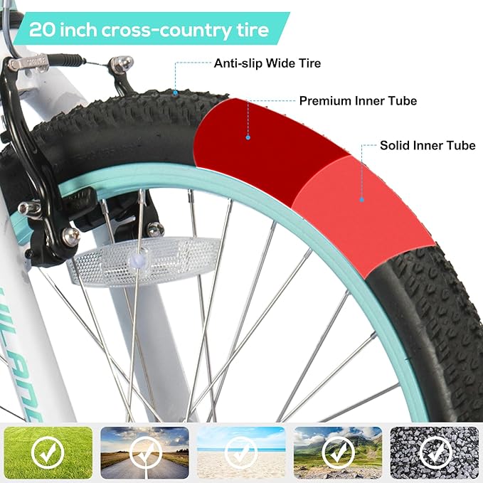 HILAND 20 Inch Kids' Bicycles Mountain Bike for Boys, Girls 5+ Years Old, Single Speed Kids Bicycles with Dual Handbrakes, Child Bike
