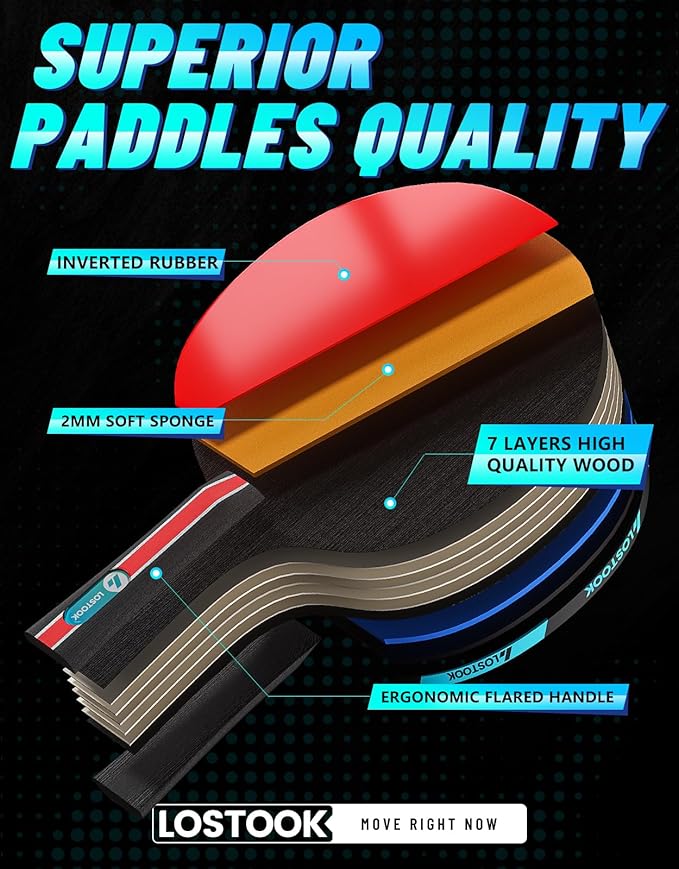Professional Ping Pong Paddles Set of 2/4 with Table Tennis Rackets and 3 Star Balls, Portable Ping Pong Table Net with Clamps for Any Table, Home/Outdoor Games