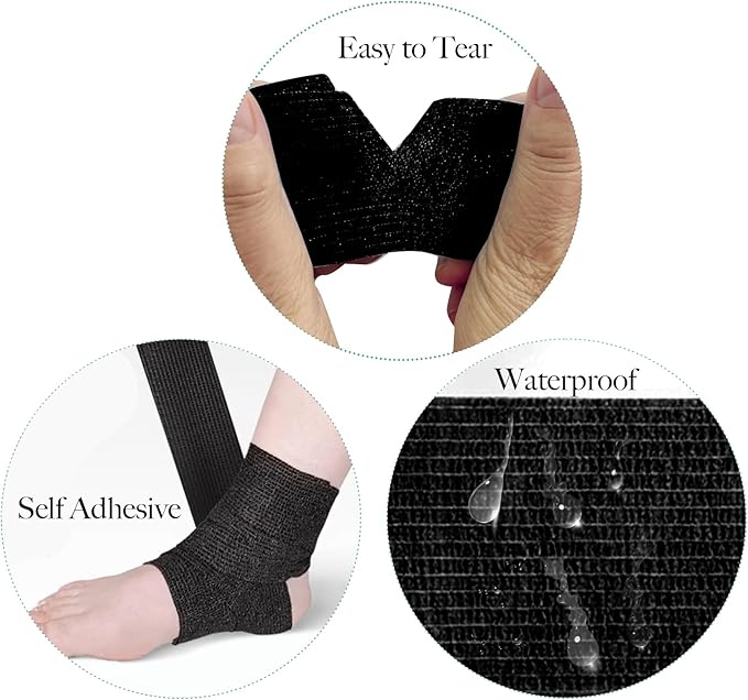 125 Rolls Self Adhesive Bandage Wrap 2 inch Cohesive Bandage Wrap Stretch Bandages Wraps Tape Elastic Self-Adherent Tape for Wrist Ankle Sports Swelling Sprains （Black）