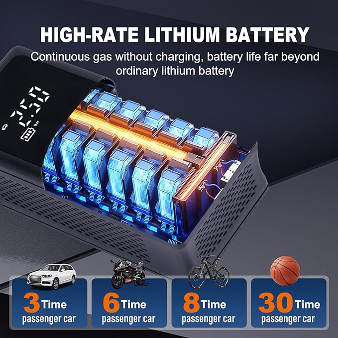 Tire Inflator Portable Air Compressor, 4000mAh Cordless Air Pump for Car Tires, 150 PSI Electric Bike Tire Pump with LED Light and Digital Pressure Gauge for Motorcycle, Auto, Ball, Bicycle