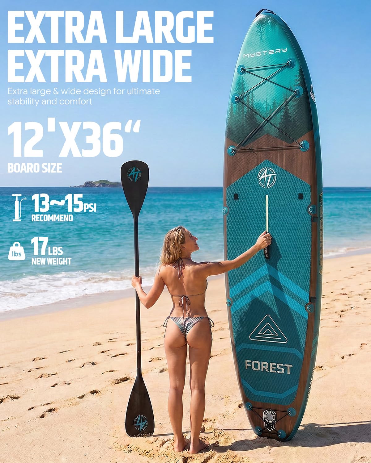 ATPROSS 12'x36 Inflatable Stand Up Paddle Board with Seat, 500lbs Wide SUP