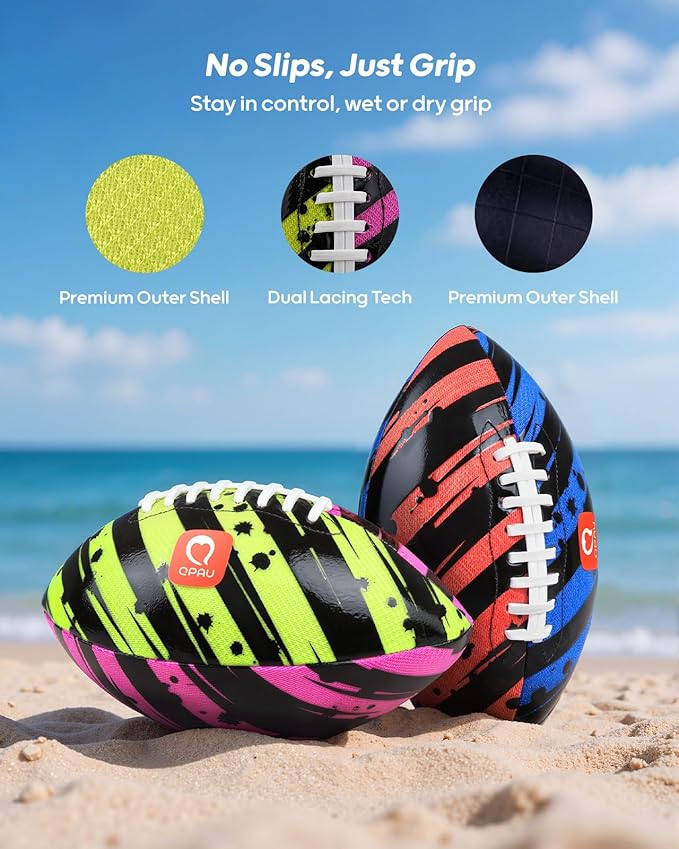 QPAU Waterproof Football, 2 Pack 9 Inches Outdoor Games for Adults and Kids, Fun Swimming Pools Toys and Accessories for Beach Lake Park Backyard