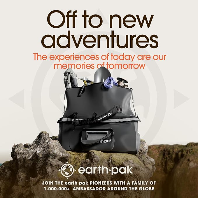 Earth Pak Waterproof Duffel Bag - Large Dry Bag, 1680D TPU, Heavy Duty, Camping & Marine Dry Bag, 8x8 Popout Pocket