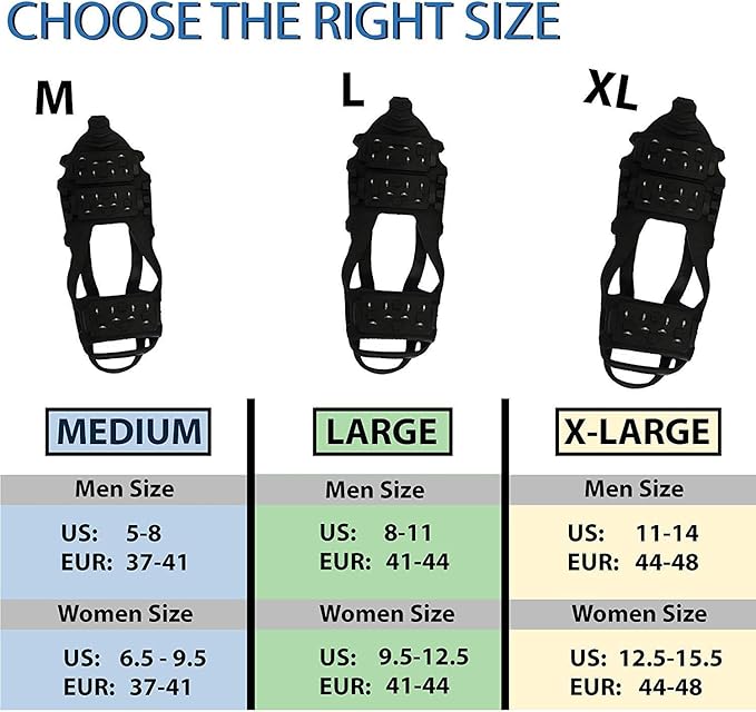 Ice Snow Traction Cleats - Lightweight Crampon Cleats for Walking on Snow & Ice - Anti Slip Grippers Fasten Quickly & Easily Over Footwear - Protable Grips for Shoes and Boots