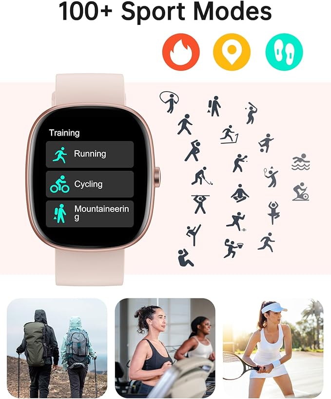 HUAKUA Smart Watches for Women Men (Answer/Make Calls), 1,85" HD Smart Watch for iPhone/Android Phones, Fitness Tracker with 100+ Sport Heart Rate/Sleep Monitor Pedometer IP68 Waterproof (Pink)