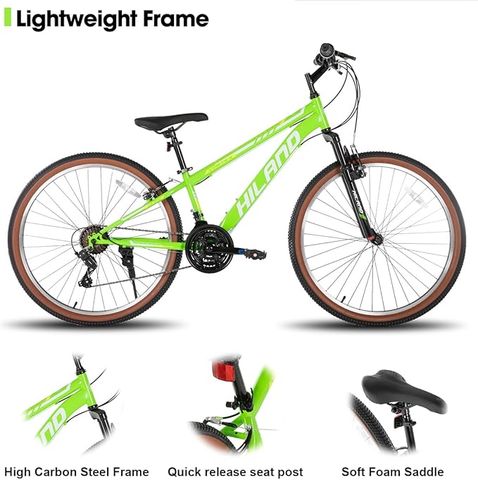 HILAND 26 Inch Mountain Bike for Mens and Womens, 21 Speeds Mountain Bicycle, High-Tensile Steel Frame, V Brake, Hardtail MTB for Adults
