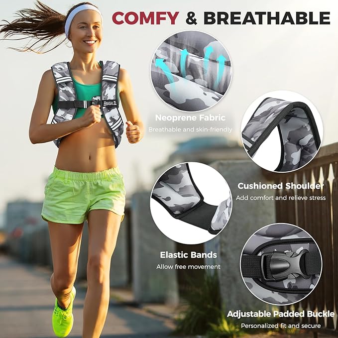 BAGAIL Weighted Vest, 5lbs/8lbs/10lbs/12lbs/15lbs/20lbs/25lbs/30lbs Weight Vest with Detachable Phone Pouch, Rucking Vest for Women, Men, Walking, Weight Loss, Training, Running