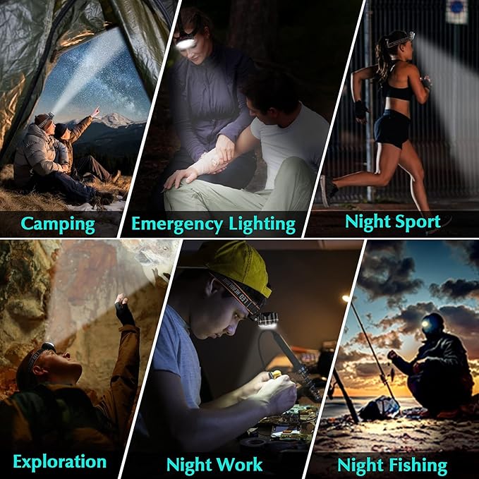 DAWINSIE Headlamp LED Rechargeable, High Lumen Bright Head Lamp with 8 LED, USB Headlight, 4 Mode IPX4 Waterproof Head Flashlight for Outdoor Running Hunting Hiking Camping Gear