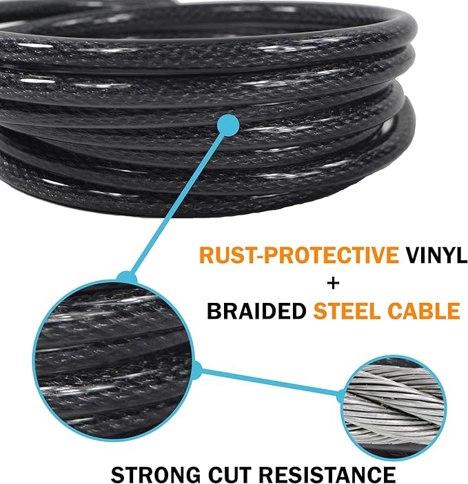 Lumintrail 10mm Heavy-Duty Security Cable, Vinyl Coated Braided Steel with Sealed Looped Ends (4', 7', 10', 15', or 30') (30-FT)