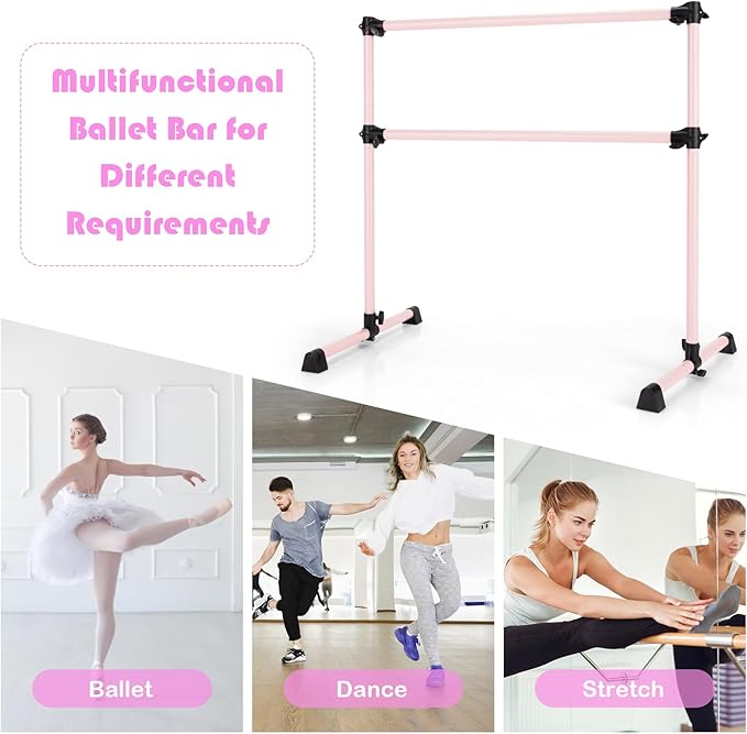 Costzon Portable Ballet Barre, 4FT Adjustable Double Freestanding Ballet Bar w/Anti-Skid Pad, Stable Base, Heavy-Duty Dancing Stretching Bar for Home, Fitness, Ballet
