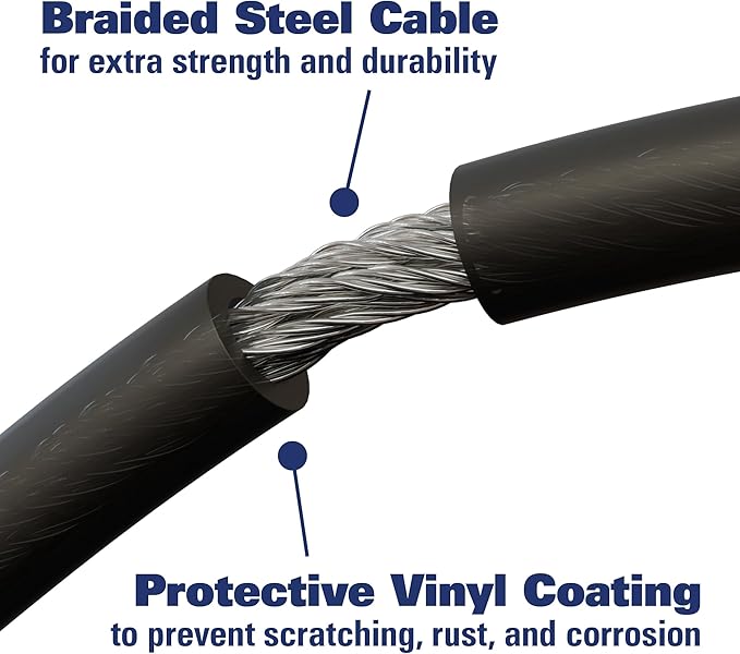 BRINKS 6 ft Outdoor Bike Lock Cable, Anti Theft Self-Coiling Design, Resettable 4-Dial Combination, 5/16" Weather-Resistant Vinyl Coating for Bikes