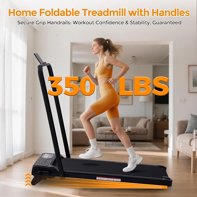 Portable Foldable Walking Pad with Handle Bar and Adjustable Incline, Under Desk Walking Pads Treadmill with Incline and Handles, 3.5HP Folding Electric Treadmills for Home Small, 0.6-7.6MPH, 350LBS