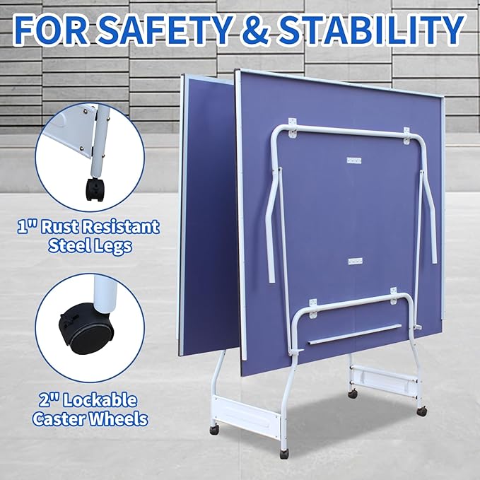 Ping Pong Table Foldable Table Tennis Table with Net, Table Tennis Paddles and Balls, 4.5FT/6FT/9FT MDF Multi-Use Family Game Table for Kid Teenager Adult, Compact & Portable