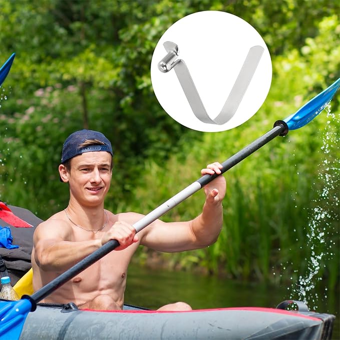 HARFINGTON Single Button Kayak Paddle Snap Spring Clip Spring Steel V-Shaped Hollow Lift Telescopic Locking Tube Pole Clips for Tent Camping
