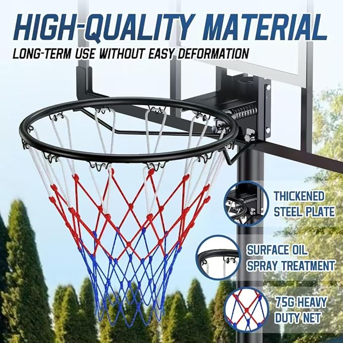 Basketball Rim, 18" Replacement Wall Mounted Outdoor Basketball Hoop, Heavy Duty Solid Steel, Double Spring Basketball Hoop Rim with All Weather Net for Indoor and Outdoor Hanging