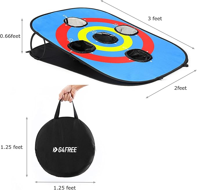 G4Free Portable Collapsible 5 Holes Cornhole Game Set with 8 Bean Bags Carrying Case Toss Game Size 3ft x 2ft for Camping Travel