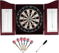 GSE Games & Sports Expert Professional Solid Wood Classic Dartboard Cabinet with Sisal/Bristle Dartboard, Scoreboard, and 6 Steel Tip Darts, Easy Assembly Complete with All Accessories (Deluxe Cherry)
