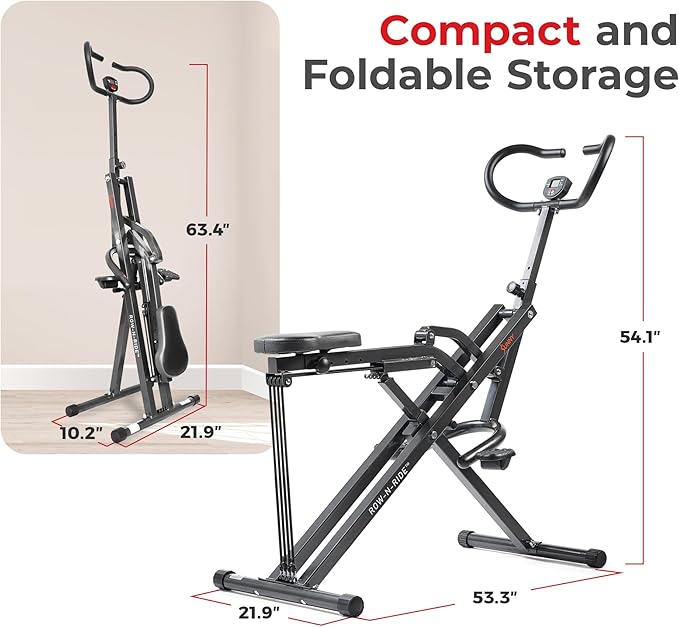 Sunny Health & Fitness Row-N-Ride® Plus, Heavy Duty Assisted Squat Machine with 300 LB Max Weight Capacity, Adjustable Resistance and Thick Padded Seat - NO. 077PLUS