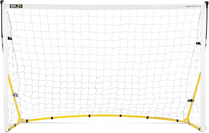 SKLZ Quickster Soccer Goal - Portable Goal for Backyard & Field - Durable Tension-Tite Frame & Heavy Gauge 2-Ply Net - Adjustable Click-Lock Poles, Metal Stakes - Carrying Case with Handle