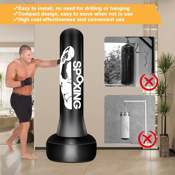 Freestanding Punching Bags for Adults Teens - 70" Heavy Bag with Stand Men Standing Boxing Inflatable Kickboxing Training MMA Muay Thai Fitness