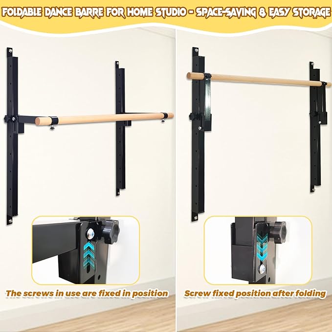 Wall Mounted Ballet Barre Adjustable Ballet Bar Foldable Dance Bar-Fully Adjustable -Solid Beech Wood Bar,Ballet workout Fitness Equipment Pull Up Stretch Never move