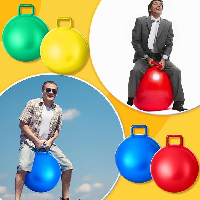Lewtemi 4 Pcs 29 Inch Hopper Ball Carnival Outdoor Games Jumping Hopping Inflatable Bouncing Ball with Handle and Air Pump for Kids Adult Sport Exercise
