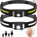 Rechargeable LED Headlamp, 2-Pack Bright Head Lamp with Motion Sensor, White Red Light Source Headlight Flashlight, Lightweight Weatherproof HeadLamps for Outdoor Camping Running
