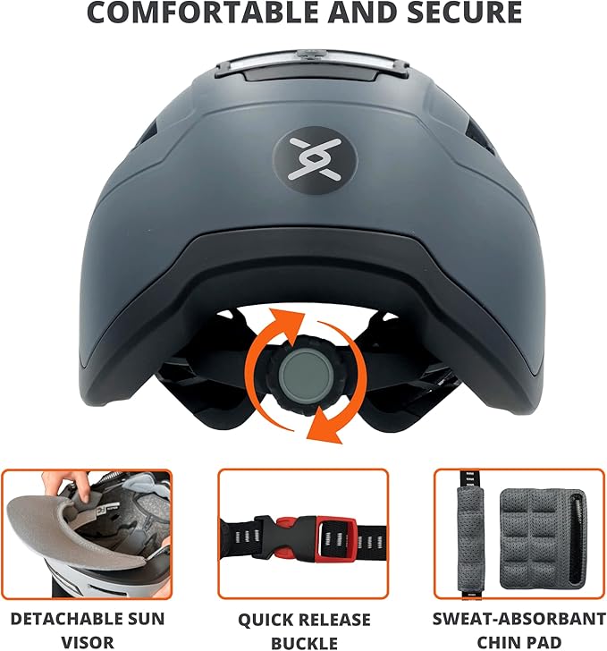Bike Helmet with LED Lights - Urban Bicycle Helmet for Adults, Men & Women - CPSC & NTA-8776 Dual Certified - Class 3 E-Bikes, Scooters, Onewheel, Commuter, Mountain