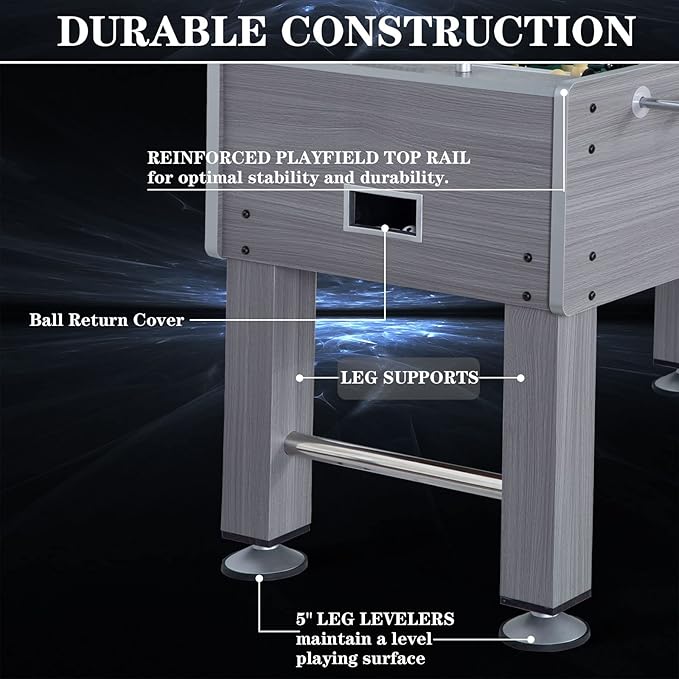 Large Size Foosball Table Adult Size, Full Size Soccer Game Table w/2 Balls, Leg Levelers & Heavy-Duty Legs, Durable Arcade Football Table for Game Room, Home, Office, Party