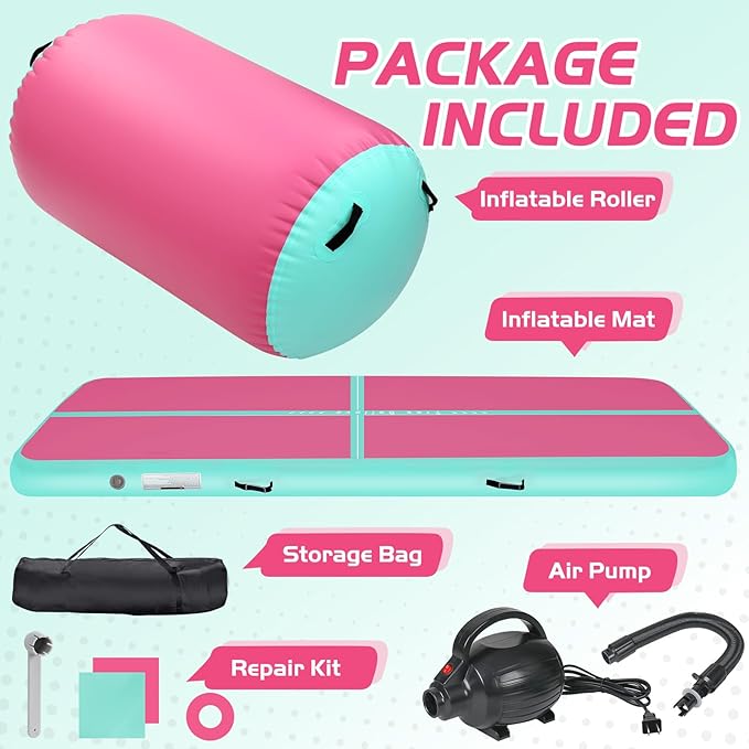 Inflatable Gymnastics Air Roller Set, Tumble Rolling Air Roller Gymnastics Barrel with Electric Pump for Kids Adults Home Outdoor Gymnastic Training Cheerleading Yoga