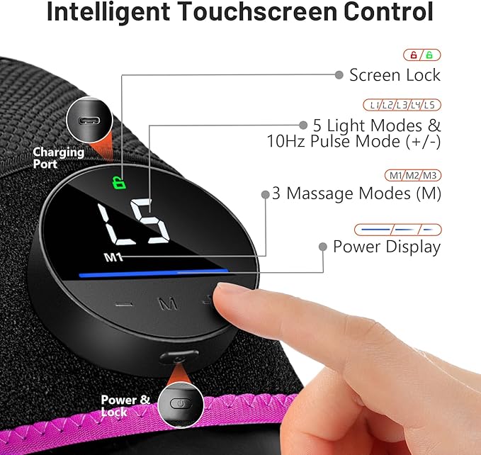 HALIDODO Red Light Therapy & Vibration Massage Knee Brace - Wireless Rechargeable Controller, 660nm&850nm Red Light Therapy Heated Device for Knee/Joint/Elbow/Shoulder Pain Relief, Rose Pink.