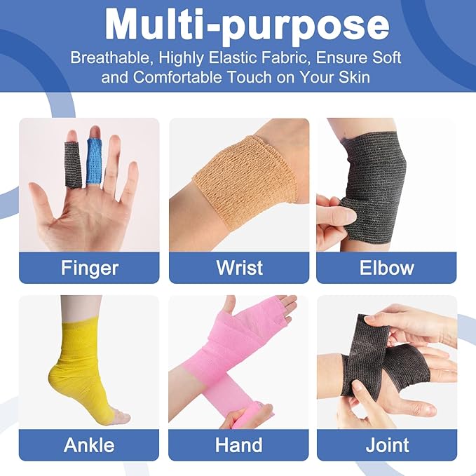 LDIWEE 24 Pack Self Adhesive Bandage Wrap 4 inch, Elastic Cohesive Bandage Wrap Vet Wrap for Dogs, Grip Tape for Athletic, Sports, Wrist, Ankle Sprains, Swelling
