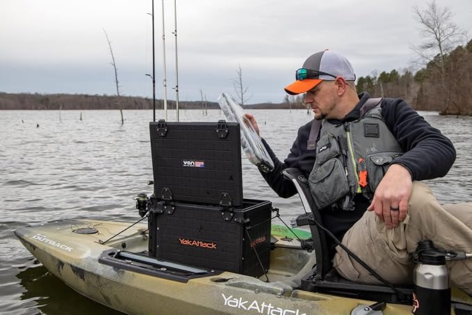 YakAttack BlackPak Pro 13" x 16" Kayak Fishing Crate with 4 Rod Holders - Black | Tackle Storage Box & Gear Organizer for Kayaks | Lightweight, Durable & Customizable Marine Accessory | Made in USA