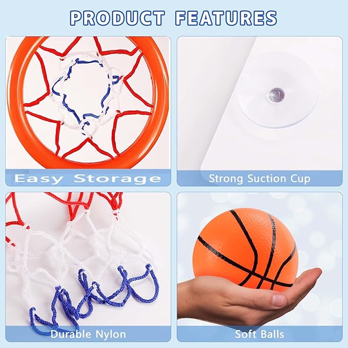 Cyfie Bathroom Basketball Hoop Toddler, 2Pack Basketball Hoop Mini for Bathroom Bedroom, Fun Bathtub Bath Toys with 8 Balls for Kids Girls Boys