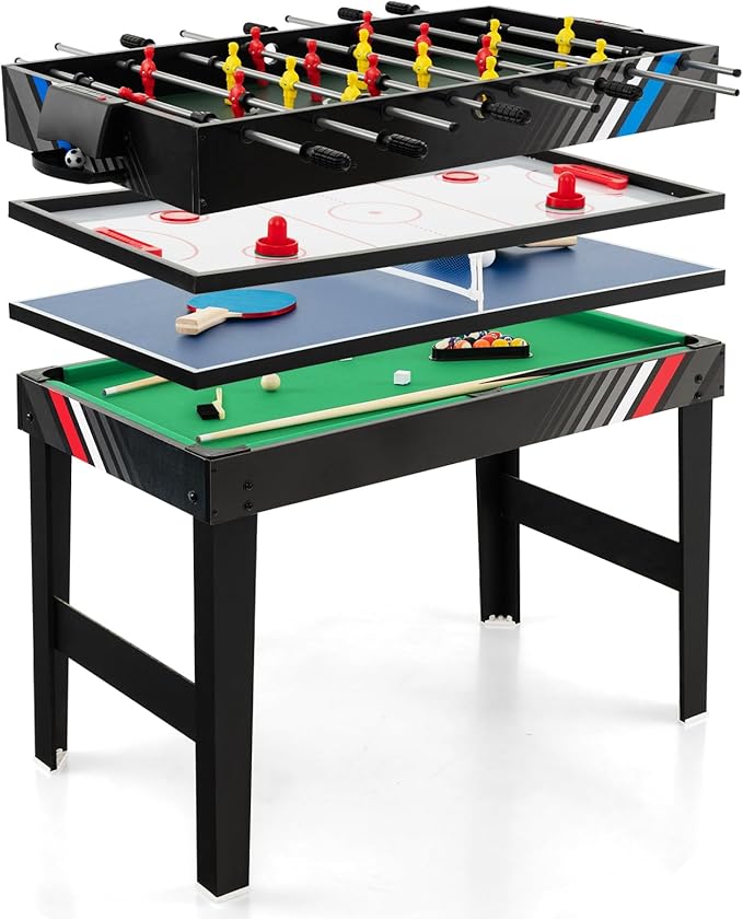 Giantex 4-in-1 Multi Game Table, 49 Inch Combination Game Tables with Adult Size Foosball Table, Slide Hockey Table, Ping Pong Table, Pool Table, Combo Game Table Set for Indoor Home, Game Room