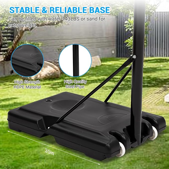 Basketball Hoop Outdoor 10FT Height Adjustable, Portable Basketball Goals & Hoops with PC Backboard and Large Water/Sand Base, Indoor Outdoor Basketball Hoop for Kids Youth Adults Backyard Driveway