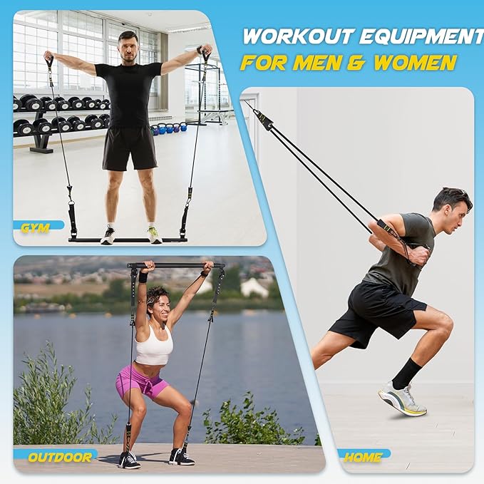 Pilates Bar Kit with Resistance Bands, Multifunctional Yoga Pilates Bar with Heavy-Duty Metal Adjustment Buckle, Portable Home Gym Pilates Resistance Bar Kit for Women Full Body Workouts