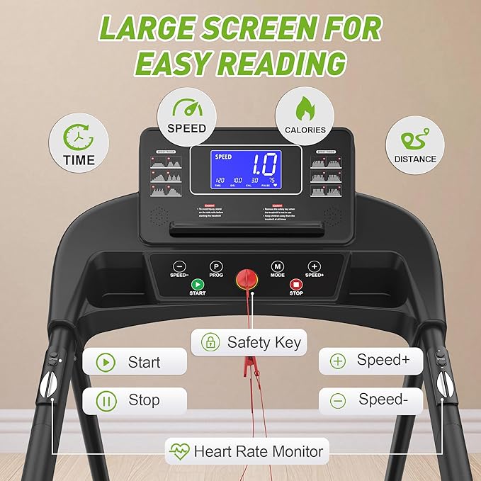 Treadmills for Seniors, Treadmills for Home with Handrails, Dual Shock Absorption, 300 LBS Capacity, Heart Rate Monitor, Bluetooth App Control, Ideal Treadmill for Elderly & Family Use