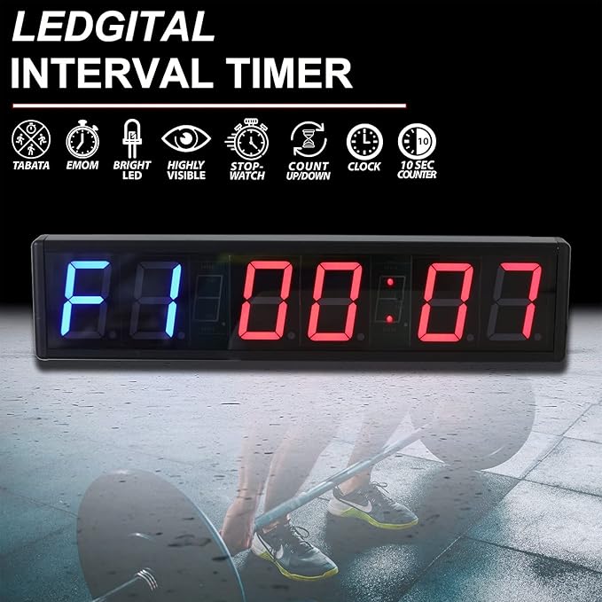 Large Interval Gym Clock for Workouts Size 20x4.7in. Operated by Remote Control