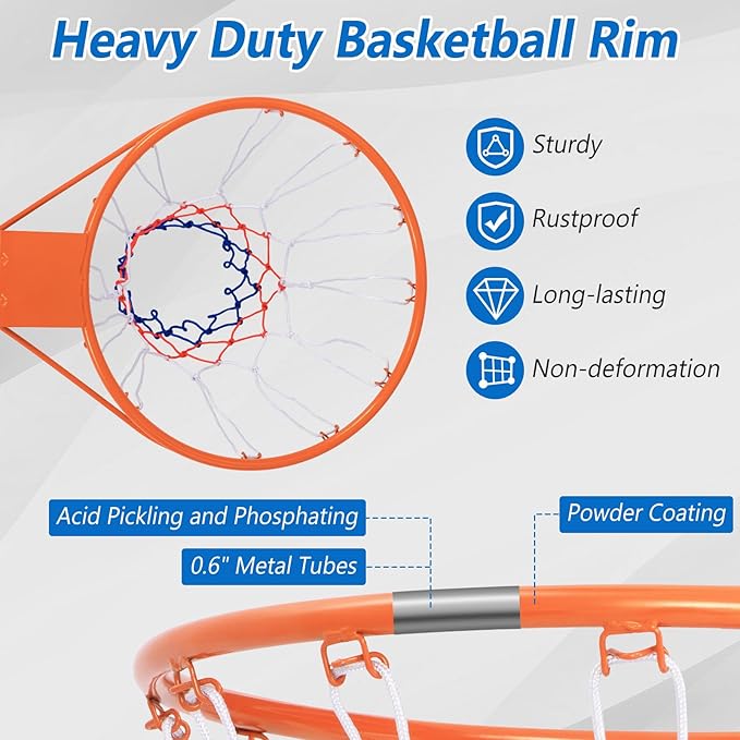 Goplus 18’’/15’’ Replacement Basketball Rim, Wall Door Mounted Basketball Hoop with All Weather Net, Indoor Outdoor Hanging Basketball Rim Goal Outside