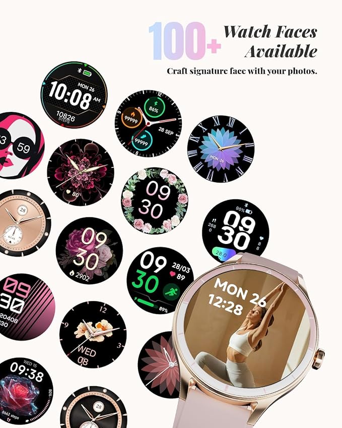 Smart Watch for Women, Smartwatch Compatible Android and iOS Phone, Answer/Make Calls, Fitness Tracker/Step Counter/Running Watch, Sleep/Heart Rate Monitor, 100 Sports, IP68 Waterproof, Pink