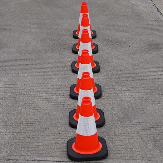 8 Pack 12" in Orange PVC Safety Cones with Reflective Stripe, Stackable Training Cones for Sports, Soccer, Drills, Indoor and Outdoor Activities and Festive Events