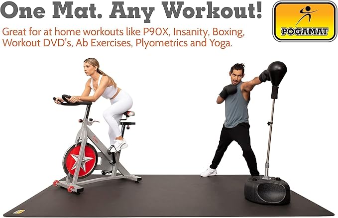 Pogamat Premium Exercise Mat 6’ x 4’ x ¼” | Non-Slip, Extra-Thick, Durable Floor Protection Mat for Home Gym Workouts, HIIT, Cardio & Yoga | Tear-Resistant, Noise-Reducing Surface for All Floors
