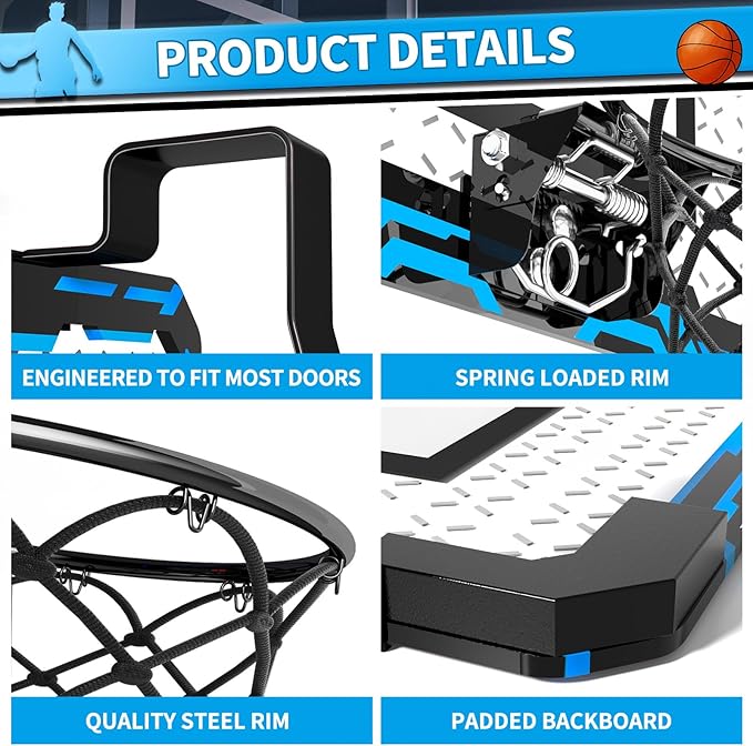 Doloowee Basketball Hoop Indoor for Kids, Mini Basketball Hoop with 4 Balls, Basketball Toys for 3 4 5 6 7 8 9 10 11 12 Year Old Boys
