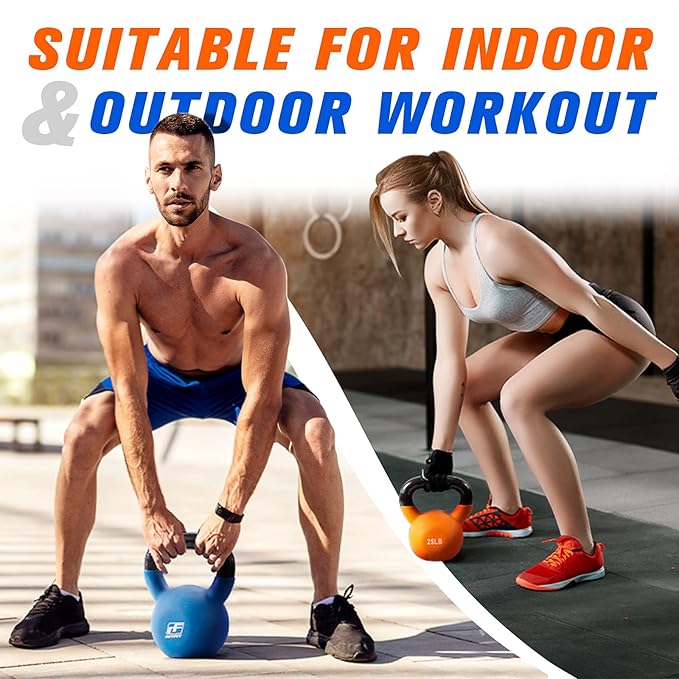 RitFit Neoprene Coated Solid Cast Iron Kettlebell 5 10 15 20 25 30 35 40 45 50 LB, Great for Full Body Workout, Cross-Training, Weight Loss & Strength Training