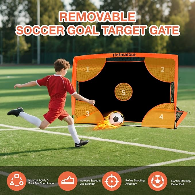 Kids Soccer Goals for Backyard Set, 2 of 6x4 ft Portable Soccer Goal Training Equipment Soccer Set for Age 3+ Kids and Youth Games, Sports Children Toys