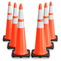 36 Inch Traffic Cones with Heavy Weighted Base (6 Pack) - Orange Safety Cones with Reflective Collars for Parking Lots, Road Construction, and Event Control
