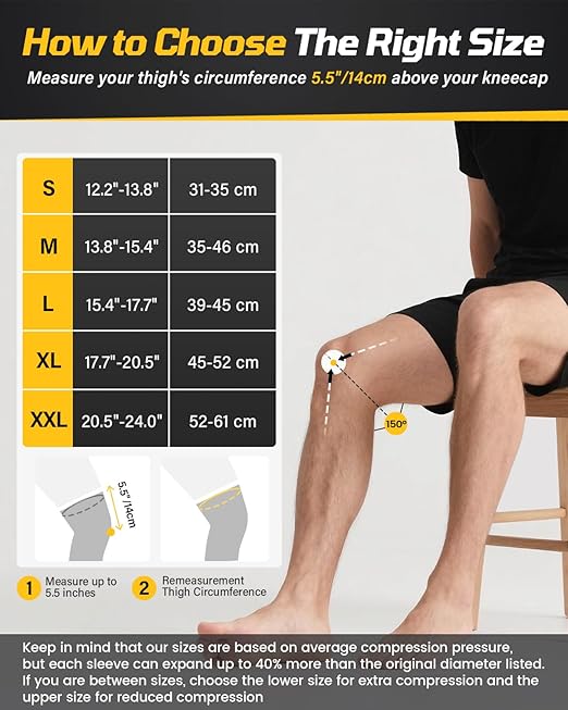Knee Compression Sleeve, Knee Brace for Men & Women, Knee Support for Running, Basketball, Workout, Gym, Hiking, Sports, Black, Small