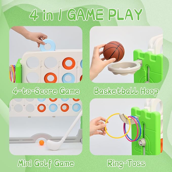 Giant 4 in A Row Game, Height Adjust Connect 4 Jumbo Yard Game Set for Kids & Adults with Mesh Catching Bag, Golf, Basketball Hoop & Ring Toss, 4-to-Score Games for Indoor/ Outdoor Fun