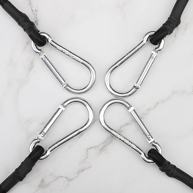 ZHOUBIN 36 Inch Black Bungee Cords with Carabiner Hooks, 4Pcs